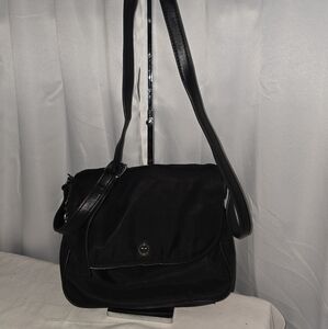 TALBOTS BLACK NYLON FLAP WITH POCKET CROSSBODY BAG